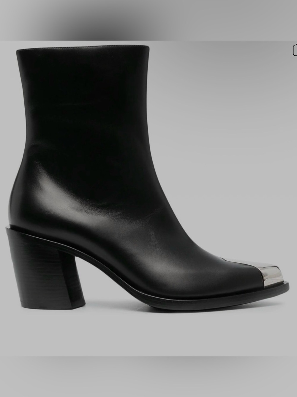 Alexander McQueen Black Leather Block Heel Boots with Silver Toe